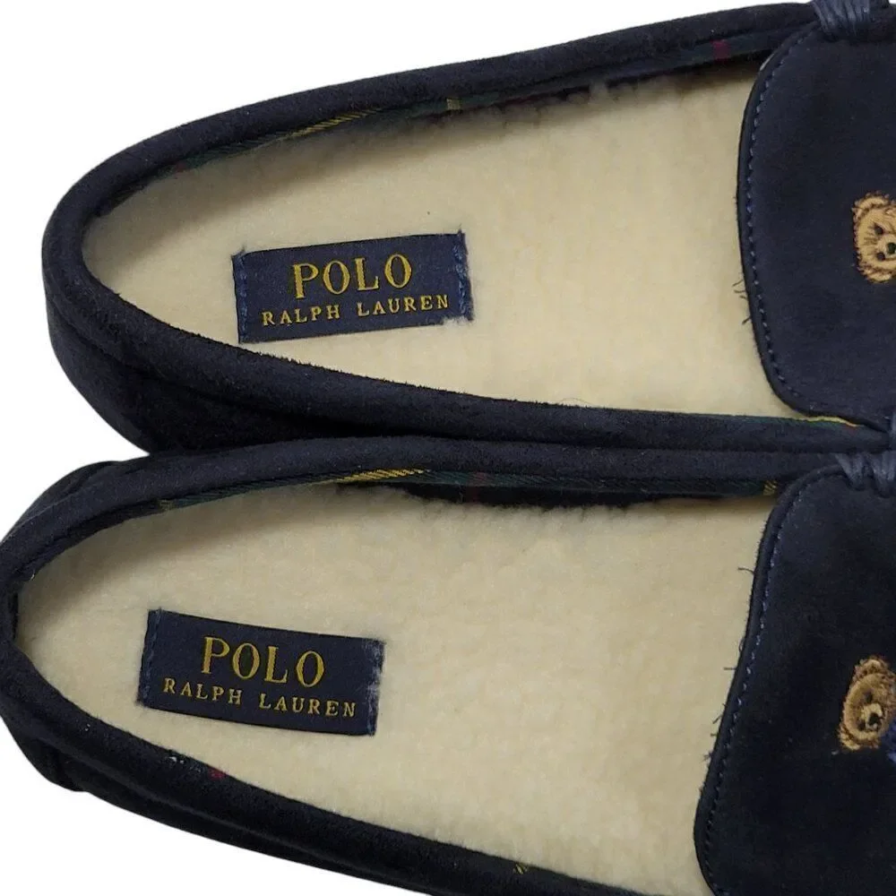 Polo Ralph Lauren Slippers Big Kid‎ Boys Child Size 9 Dezi V Bear Faux Suede Fur